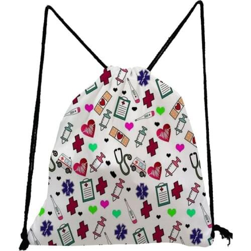 Injection ECG Printed Drawstring Bags Nurse Unisex Bag For Shoes Gym Travel School Storage Bag Backpack New Fashion Softback Bag