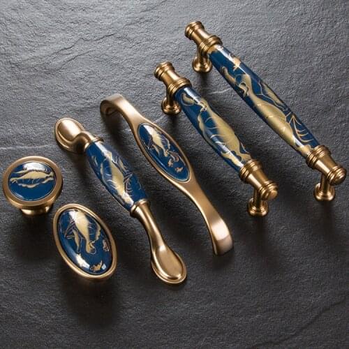 Navy blue/Ceramic Door Handles European Antique Furniture Handles Drawer Pulls Kitchen Cabinet Knobs and Handles