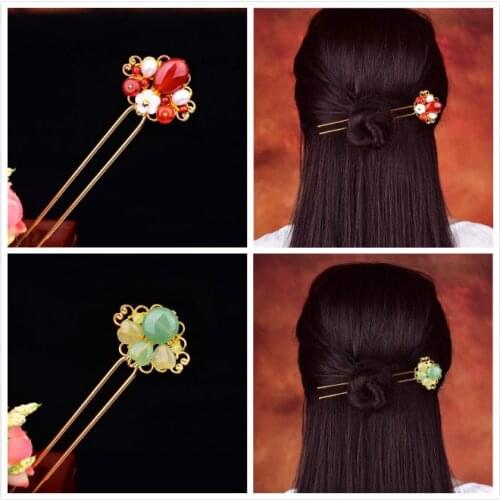 Temperamental Exquisite Chinese Ancient Court Princess Hair Sticks Simple U-shaped Double Inserted Coloured Glaze Barrettes