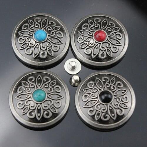 DIY leather craft vintage gunblack color fake stone inlay wallet belt decoration screws button dia24mm 15pcs/lot