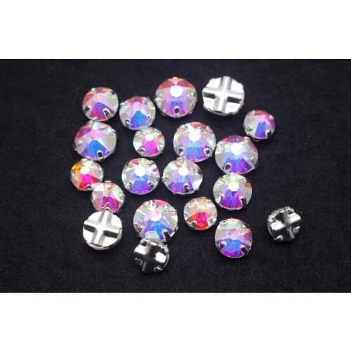 Crystal ab 8 big and 8 small cut Top quality flat back rhinestones with strong sewing brass setting