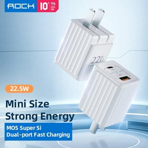 For Redmi Note 10 Pro Charger Rock Mini Dual-port Super Silicon USB PD 22.5W Fold Travel Charger Adapter for iPhone 12 Series