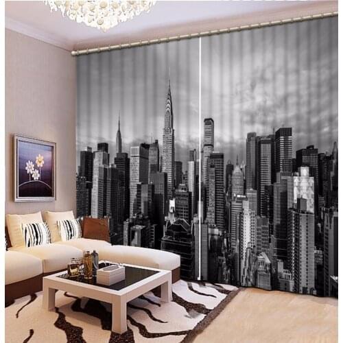Blackout Black White Curtains night city view Sheer Curtains For Living Room Bedroom Thickness Kitchen Curtains Window Drapes
