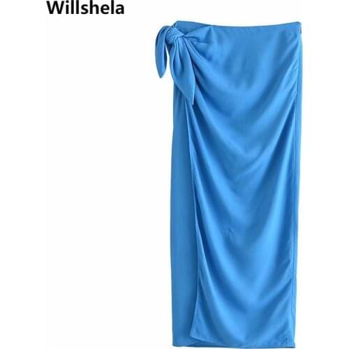 2021 Skirt Women Knotted High-waist elegant High Fashion casual Vintage Draped skirts Woman jupe longue femme