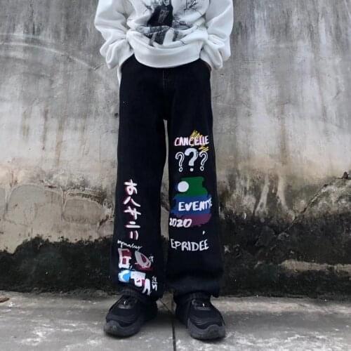 HOUZHOU Streetwear Anime Print Baggy Women Fashion Jeans Punk Hip Hop Wide Leg Denim Pants Harajuku Oversized Trousers Female