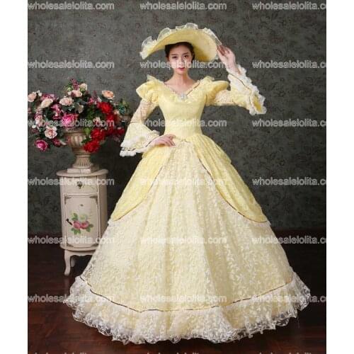 Renaissance Colonial Floral Brocade Lace Dress Gown Theatrical Costumes