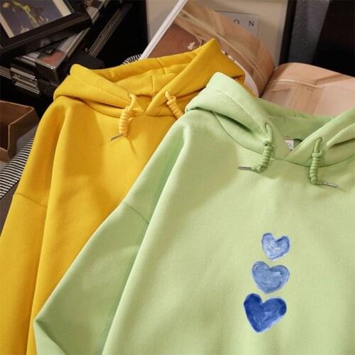 Winter Harajuku Sweatshirts Women Long Sleeve Hoodie Korean Ulzzang Loves Heart Print Oversize Itself Hoodies Women Coat