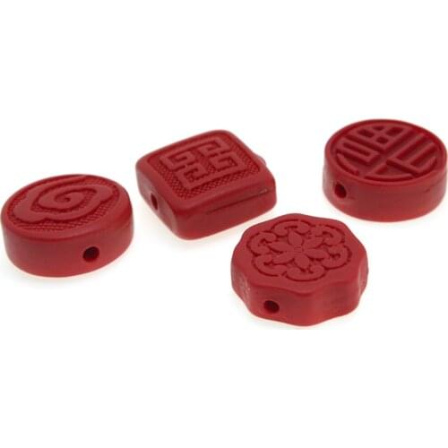 10pcs/lot Carved Cinnabar Red Slider Beads for Bracelet Necklace Beads DIY Accessories Loose Spacer Beads for Jewelry Making