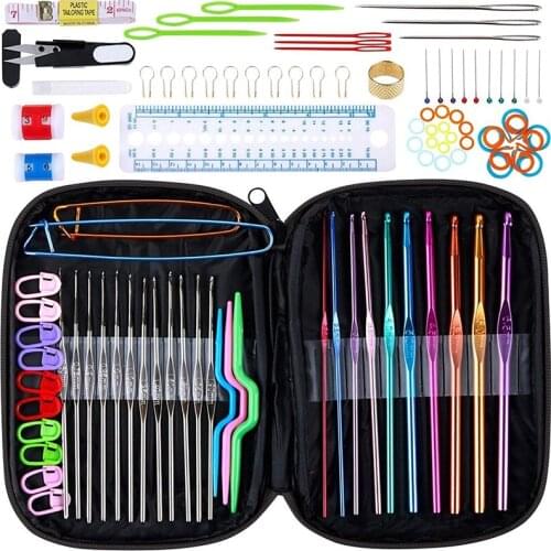 100Pcs/22Pcs DIY 22 Sizes Crochet Hooks Needles Stitches Knitting Craft Case Crochet agulha set Weaving Tools Sewing Tools