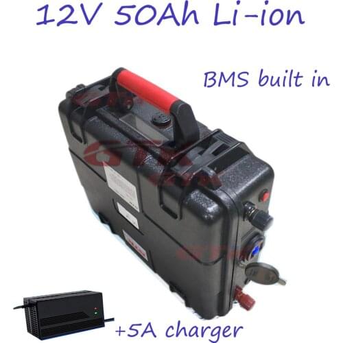12V lithium ion battery pack waterproof 12V 50AH battery pack Led dispaly with 5A charger for LED lights golf cart
