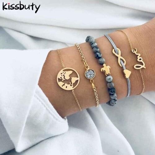 5 PCS/Set Bohemian Turtle Charm Bracelets Bangles For Women Fashion Boho Gold Color Strand Bracelets Sets Jewelry Party Gifts