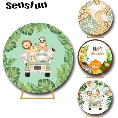 5 Options Safari Jungle Round Backdrop For Photography Animals Baby Shower Kids 1st Birthday Party Circle Background Customized