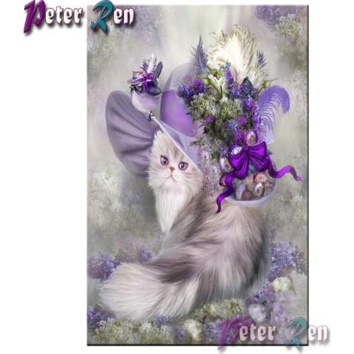 5d diamond painting Cat wearing lilac hat Embroidery DIY Square/round Mosaic Cross stitch Rhinestone Children decoration gifts