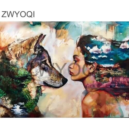 5D DIY Diamond painting Full Square Diamond mosaic Wolf forest woman sea Full Round Diamond embroidery Cross stitch Wolf woman