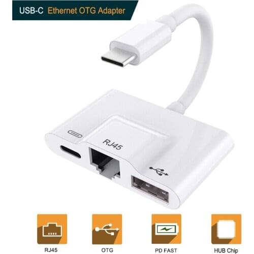 Type C Rj45 Adapter USB-C Ethernet OTG Adapter Converter External Network Card Converter Cable Connect U Disk Keyboard Adapter