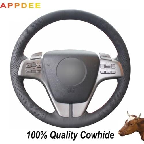 APPDEE Black Genuine Leather Car Steering Wheel Cover for Mazda 6 2009