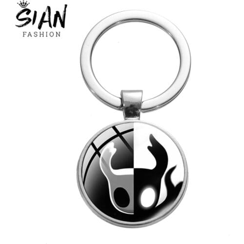 SIAN New Game Hollow Knight Keychain Cartoon Image Game Protagonist 3D Printed Glass Crystal Pendant Metal Key Ring Chain Men