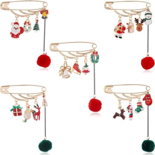 Cartoon Santa Claus snowman elk gifts box gloves Pins Brooches Enamel red green Hairball merry christmas brooch party Xmas gifts