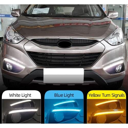 CSCSNL 2PCS Car LED DRL For Hyundai IX35 2010 2011 2012 2013 Car-styling Daytime Running Light with fog lamp hole turn signal