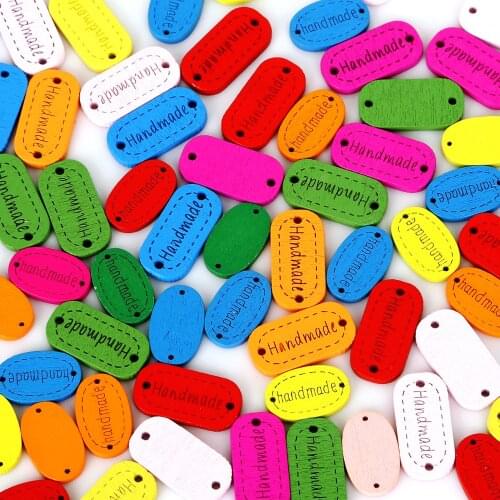 50Pcs/lot Multicolor 2 Holes Oval Handmade Letter Carved Wooden Buttons Craft And Scrapbooking Decoration Buttons