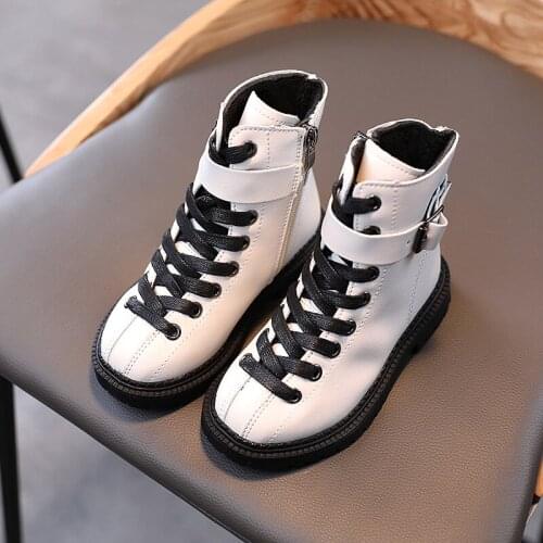 Childrens shoes Martin boots Korean girl lace-up cool trend fashion cotton shoes short leather boots 2020 autumn and winter new