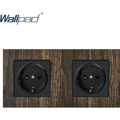 Double EU Socket Wallpad Aluminium Satin Metal Panel Wood 2 EU Schuko Power Socket 110V-240V AC Wall Outlets For Home 172*86mm
