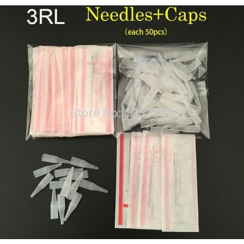 3R (needles + tips each 50pcs ) Promotional Professional Permanent Makeup Machine Needles With Tips Caps PM-T-3R-50