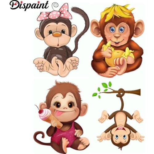Dispaint Paint With Diamond Embroidery "Monkey animal" Diamond Painting Full Square Round Picture Of Rhinestone Decor