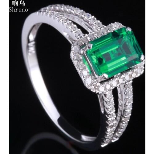 Solid 10K White Gold Natural Diamonds Engagement Ring 0.85ct Treated Emerald Gemstone Diamonds Fine Jewelry Ring Emerald 7x5mm
