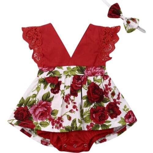 Newborn Baby Girl Princess Lace Romper Playsuit Jumpsuit Headband 2Pcs Kids Summer Clothes Outfits Toddler Floral Tutu Rompers
