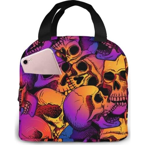 Bright Skulls Cooler Lunch Box Portable Insulated Lunch Bag Thermal Food Picnic Lunch Bags