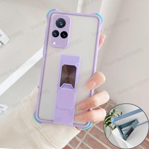 Candy Color Matte Airbag Shockproof Case For VIVO IQOO 7 NEO5 Z3 X60 Pro Plus V21 V20 Y72 S9E X23 Kickstand Protective Back Case