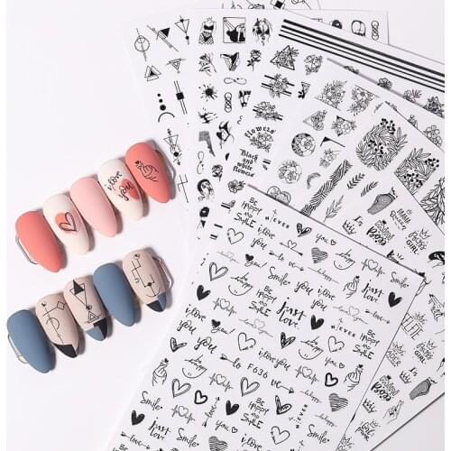 Love Cute Nail Water Sticker Charming Letters Geometric Valentine Sliders Sexy Girl Watermark Wraps Tips