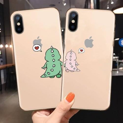 Cute cartoon dinosaur couple best friend Phone Case Transparent for iPhone 6 7 8 11 12 s mini pro X XS XR MAX Plus