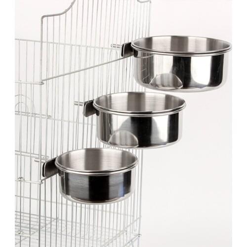 Stainless Steel Pet Bowl Hanging Stationary Bird Cage Bowls Anti-turnover Drinking Water Food Feeder Dish Cup for Birds Parrot