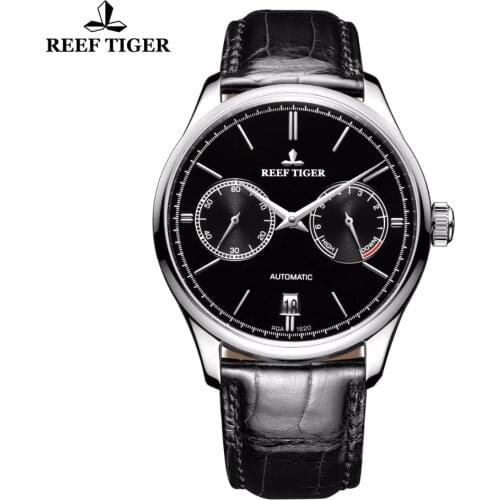 Reef Tiger/RT Mens Elegance Simple Business Watches Power Reserve Steel Watch Automatic Watches with Date RGA1620