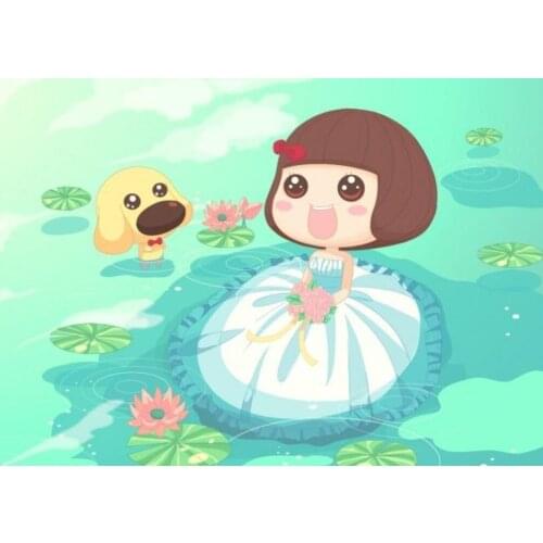 Cute Girl Cartoon Portrait 5D DIY Poured Glue Diamond Painting Kits Scalloped Edge Decoration Scandinavian Unique Gift For Child