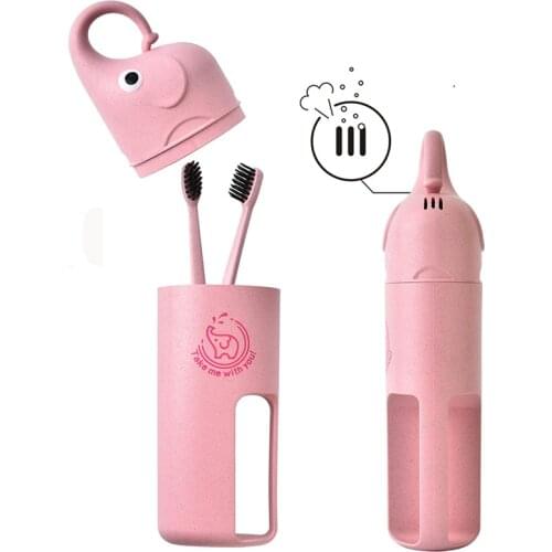 New 3pcs in One Set Elephant Toothbrush Cup Travel Suit Random Color For Toothbrush Wheat Straw Safety Nano-antibacterial Kit