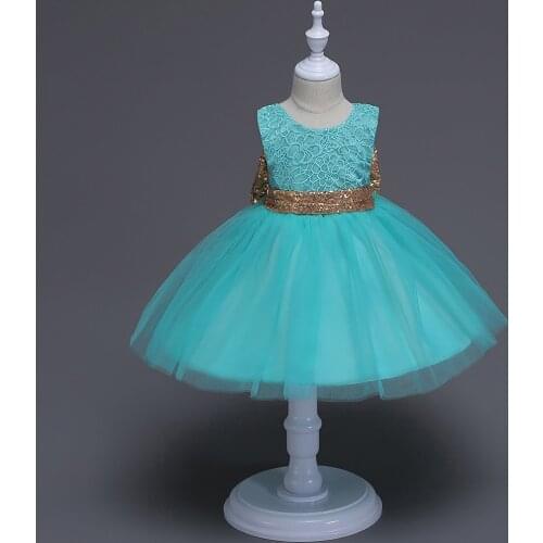 NEW Child Paillette Bowknot Lace Sleeveless Dress Flower Girl Dress
