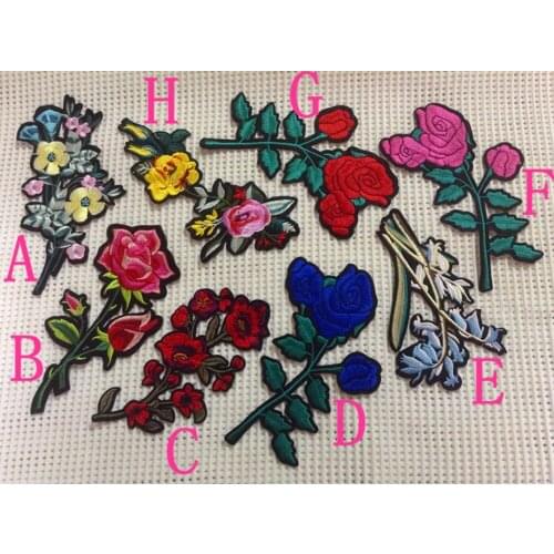 Dyed polyester yarn embroidery flower style apparel, bag and shoes patch, iron-on, AB170413D