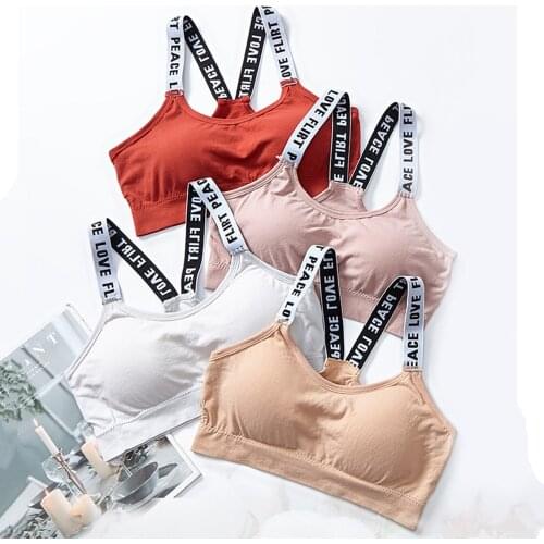 Letter Jacket Womens Average Size Cotton Bra Cross Strap Bra No Rim Bra Soft Underwear Push-Up Bra Vest Wireless