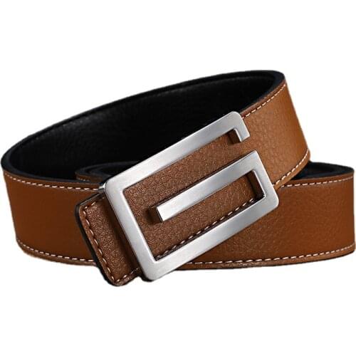 New Luxury Men Real Leather Belts Fashion Designer Waistband High Quality Metal Clasp Mens Dress Jeans Strap Belt 3.3cm