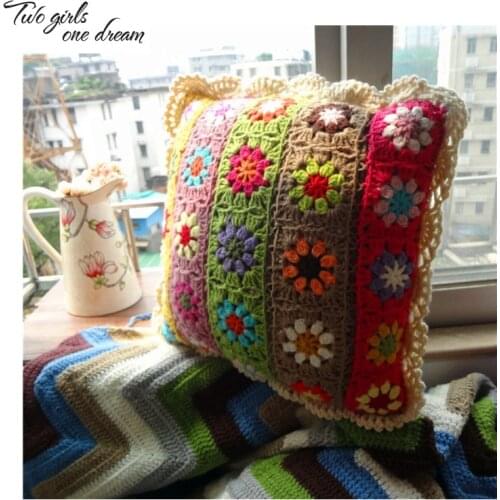 Handmade Crochet Daisy Striped Back Cushions Exported to Europe and America Single Hook Car Waist Pillow Female line With Core