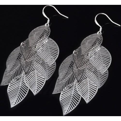 KOFSAC New Trendy 925 Sterling Silver Earrings For Women Popular Hollow Leaf Earring Girl Engagement Party Fashion Jewelry
