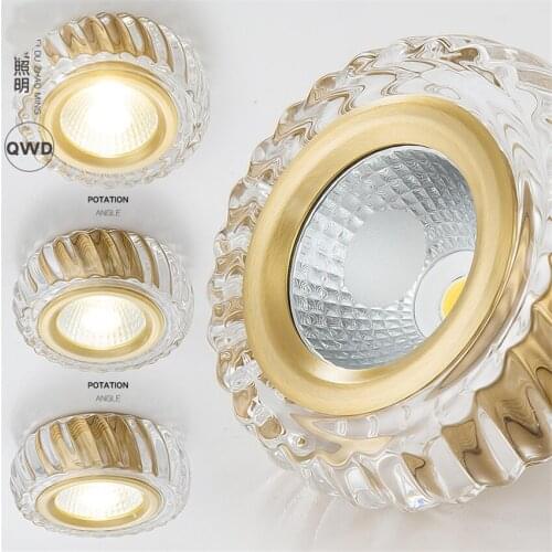 Modern copper ripple crystal ceiling lights embedded led bedroom living room luxury aisle corridor ceiling lamps deco fixtures