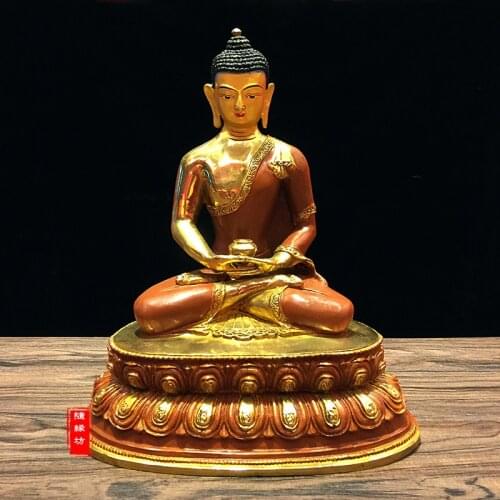 29CM large -GOOD ---Buddhist Buddhism home family efficacious Protection brass Amitabha gold Gold-plated Buddha statue
