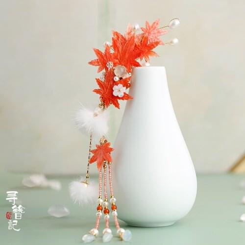 Ornaments Handmade Step Shake Autumn Winter Ancient Hanfu Kanzashi Hair Bulb Maple Leaf Pearl Ornaments Tassel Hairpin