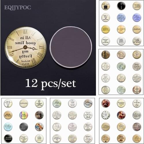 All In Good Time... Inspirational Quotes Refrigerator Magnet Set 12pcs 25MM Round Glass Letter Magnetic Stickers for Fridge