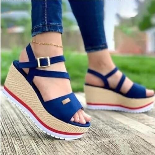 Womens Sandals Summer New Fashion Thick Bottom High Buckle Sandals Plus Size European And American Leisure Slope Heel Sandals