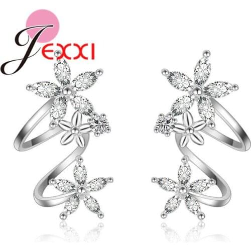 Irregular Creative Exquisite Intellectual 925 Sterling Silver Snake Shaped Flower Double Color Ladies Ear Clip Earring Jewelry